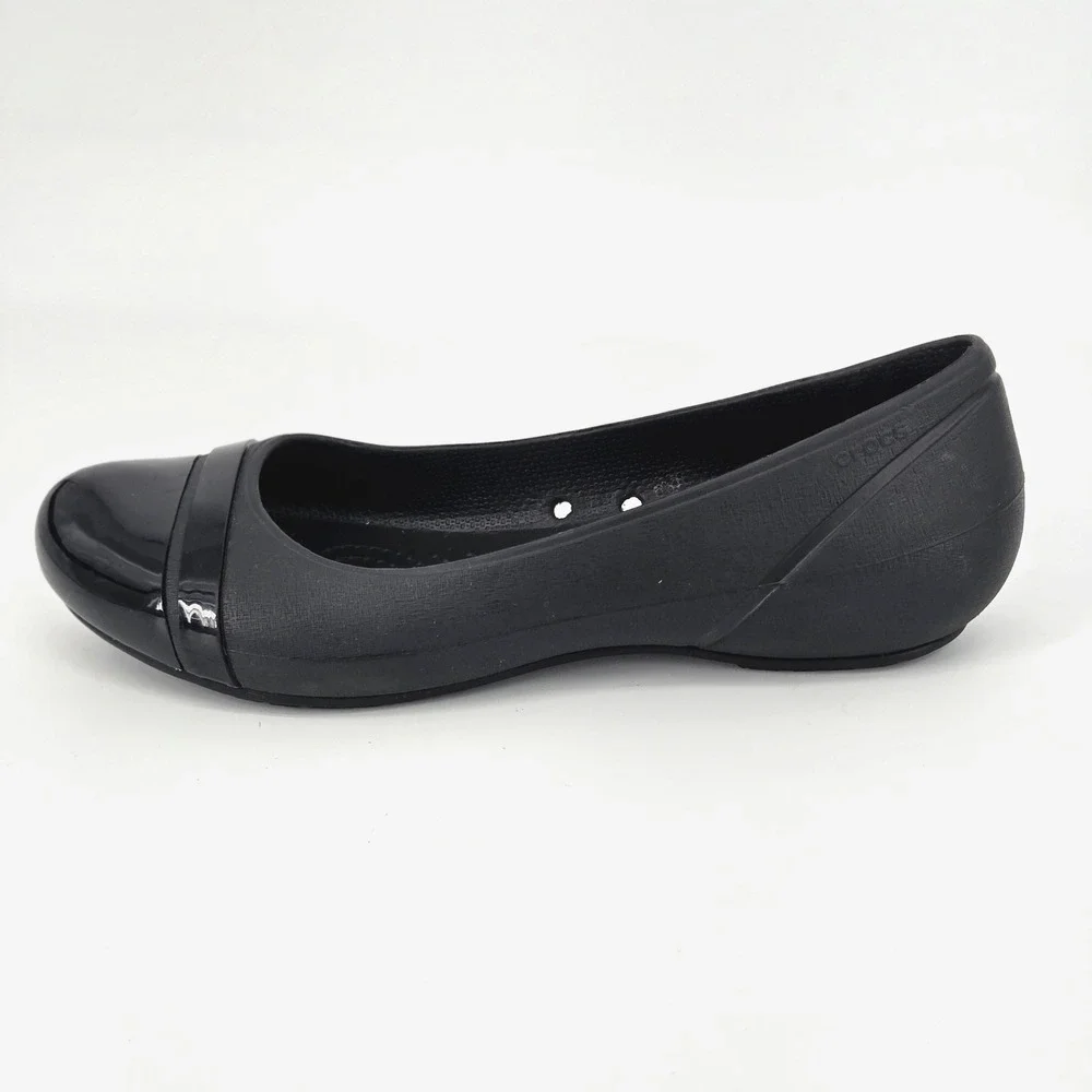 Crocs Cap Toe Flat Black Patent Slip On Ballet Shoes Women Size 9 W9 Work EUC